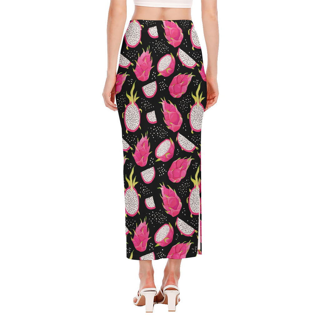 Dragon Fruit Pattern Print Side Slit Maxi Skirt