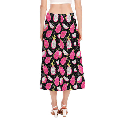 Dragon Fruit Pattern Print Side Slit Midi Skirt