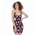 Dragon Fruit Pattern Print Sleeveless Bodycon Dress