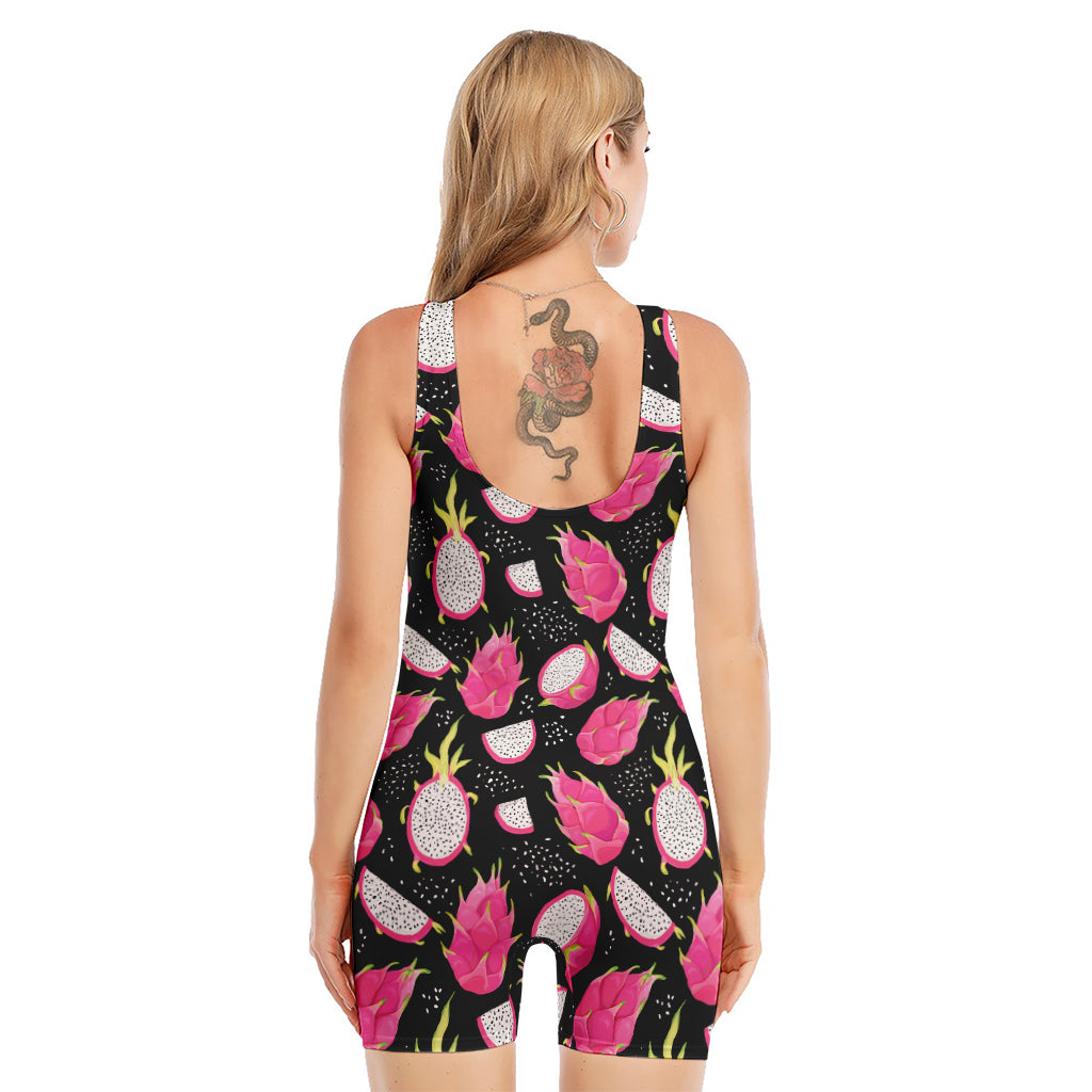 Dragon Fruit Pattern Print Sleeveless One Piece Swimsuit