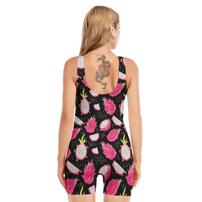 Dragon Fruit Pattern Print Sleeveless One Piece Swimsuit