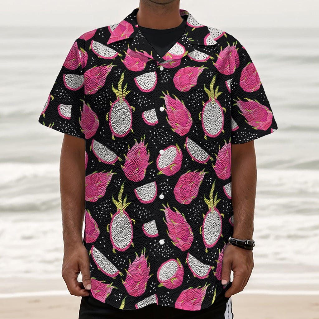 Dragon Fruit Pattern Print Textured Short Sleeve Shirt