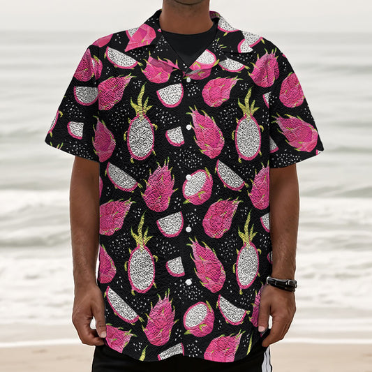 Dragon Fruit Pattern Print Textured Short Sleeve Shirt