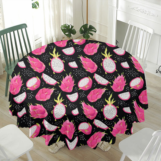 Dragon Fruit Pattern Print Waterproof Round Tablecloth