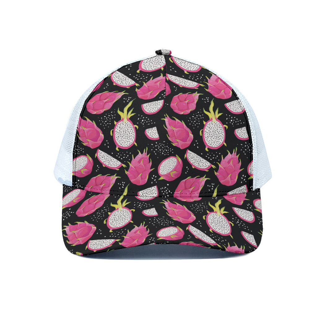 Dragon Fruit Pattern Print White Mesh Trucker Cap