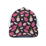 Dragon Fruit Pattern Print White Mesh Trucker Cap