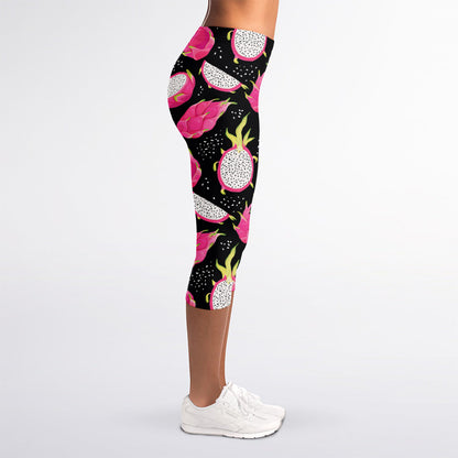 Dragon Fruit Pattern Print Women's Capri Leggings