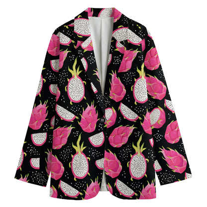 Dragon Fruit Pattern Print Women's Cotton Blazer