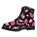 Dragon Fruit Pattern Print Padded Collar Lace Up Boots
