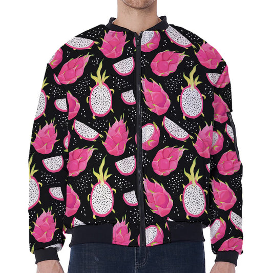 Dragon Fruit Pattern Print Zip Sleeve Bomber Jacket