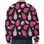 Dragon Fruit Pattern Print Zip Sleeve Bomber Jacket