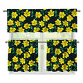 Drawing Daffodil Flower Pattern Print 3 Piece Kitchen Curtains