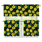 Drawing Daffodil Flower Pattern Print 3 Piece Kitchen Curtains