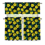 Drawing Daffodil Flower Pattern Print 3 Piece Kitchen Curtains