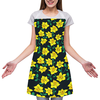 Drawing Daffodil Flower Pattern Print Adjustable Apron