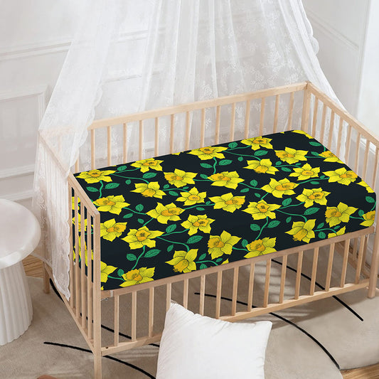 Drawing Daffodil Flower Pattern Print Baby Crib Sheet