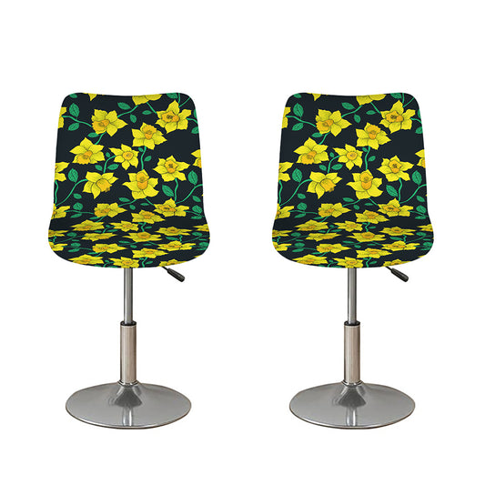 Drawing Daffodil Flower Pattern Print Bar Stool Covers