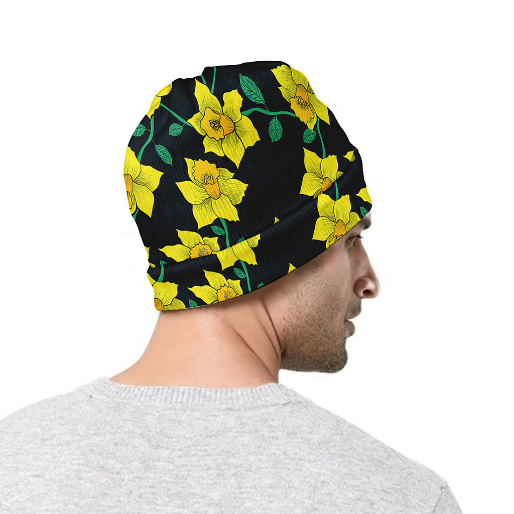 Drawing Daffodil Flower Pattern Print Beanie