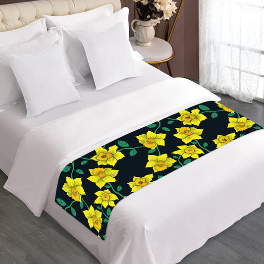 Drawing Daffodil Flower Pattern Print Bed Runner