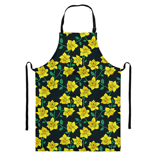 Drawing Daffodil Flower Pattern Print Bib Apron With Pocket