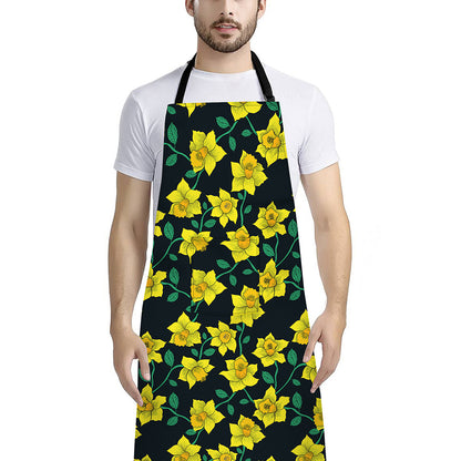 Drawing Daffodil Flower Pattern Print Bib Apron With Pocket