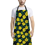 Drawing Daffodil Flower Pattern Print Bib Apron With Pocket