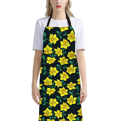 Drawing Daffodil Flower Pattern Print Bib Apron With Pocket