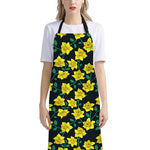 Drawing Daffodil Flower Pattern Print Bib Apron With Pocket
