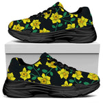 Drawing Daffodil Flower Pattern Print Black Chunky Shoes