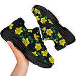 Drawing Daffodil Flower Pattern Print Black Chunky Shoes