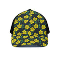 Drawing Daffodil Flower Pattern Print Black Mesh Trucker Hat
