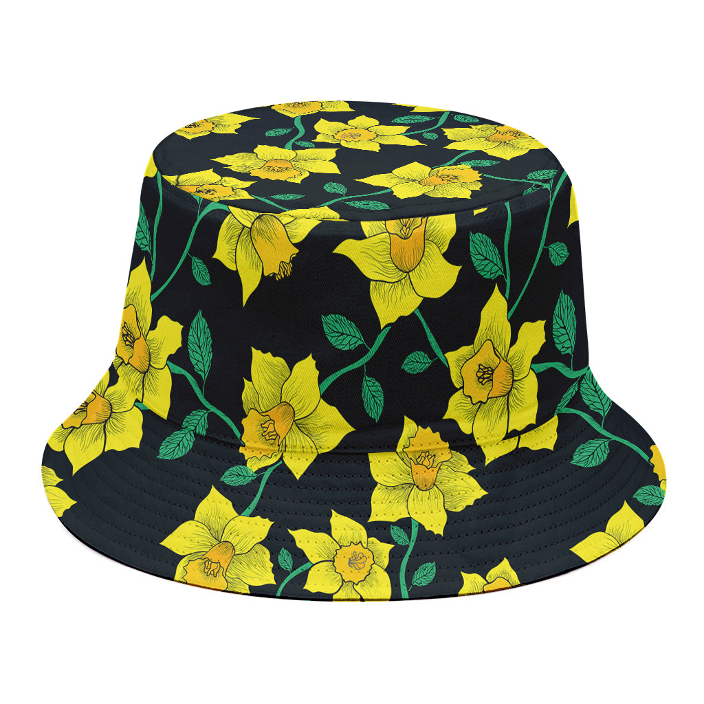 Drawing Daffodil Flower Pattern Print Bucket Hat