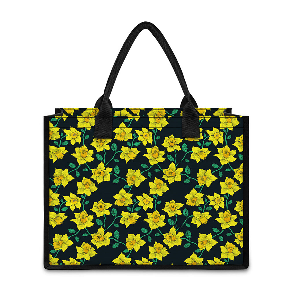 Drawing Daffodil Flower Pattern Print Canvas Tote Bag