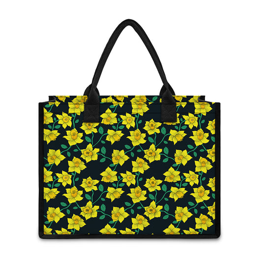 Drawing Daffodil Flower Pattern Print Canvas Tote Bag