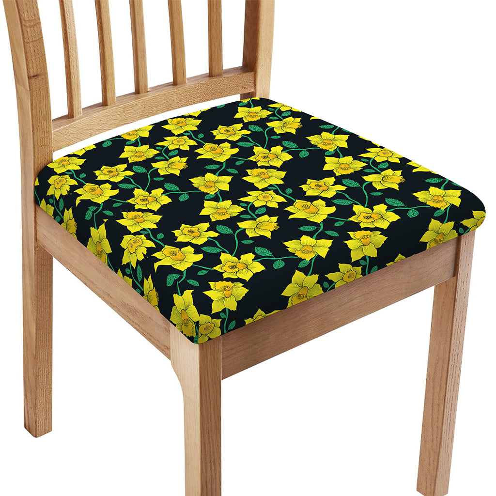 Drawing Daffodil Flower Pattern Print Chair Cushion Cover