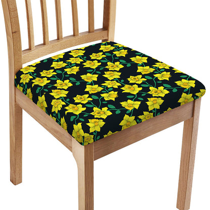Drawing Daffodil Flower Pattern Print Chair Cushion Cover