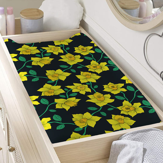 Drawing Daffodil Flower Pattern Print Changing Pad Cover