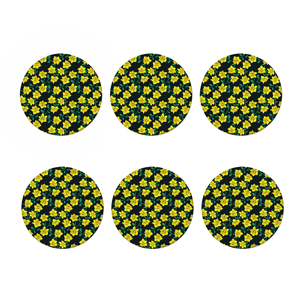 Drawing Daffodil Flower Pattern Print Coaster Set