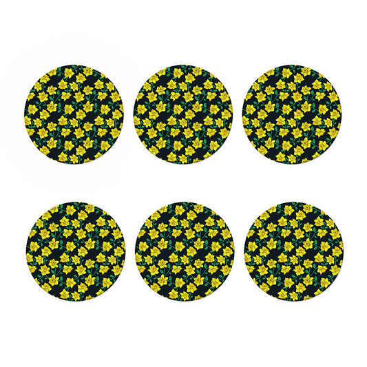 Drawing Daffodil Flower Pattern Print Coaster Set