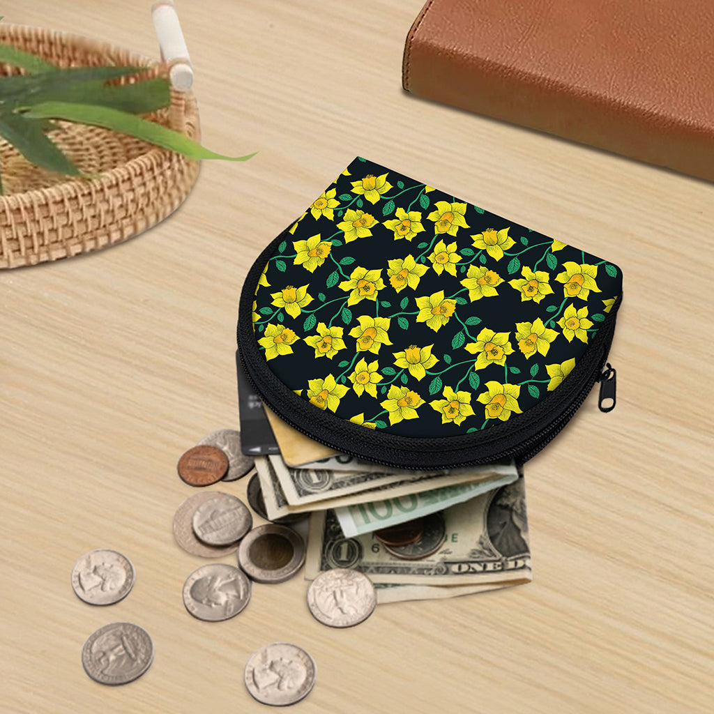 Drawing Daffodil Flower Pattern Print Coin Purse