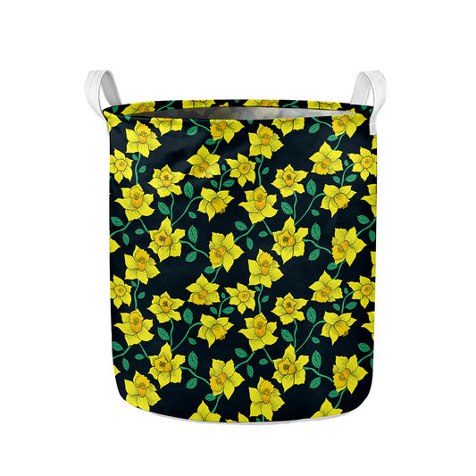 Drawing Daffodil Flower Pattern Print Collapsible Laundry Basket