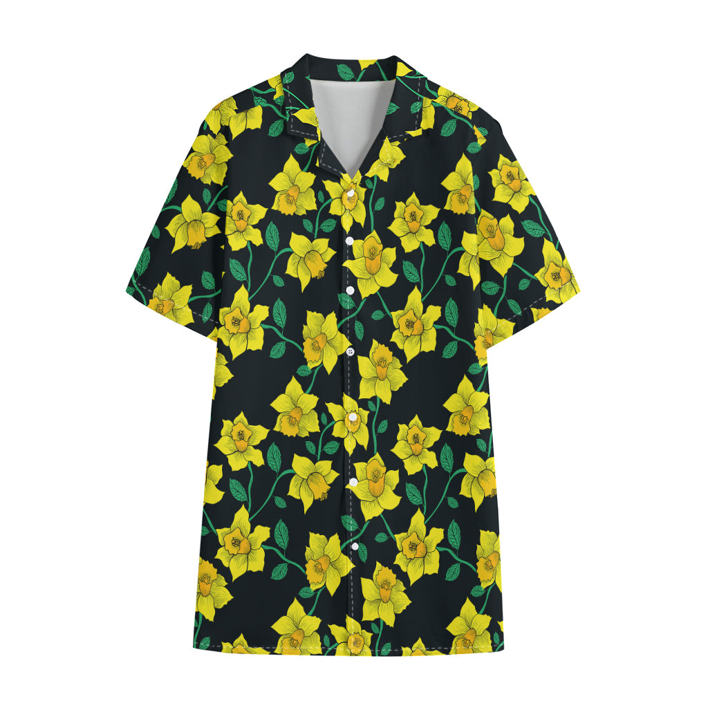 Drawing Daffodil Flower Pattern Print Cotton Hawaiian Shirt