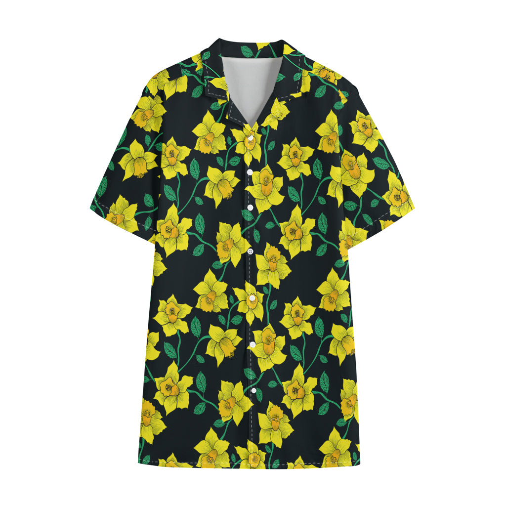 Drawing Daffodil Flower Pattern Print Cotton Hawaiian Shirt