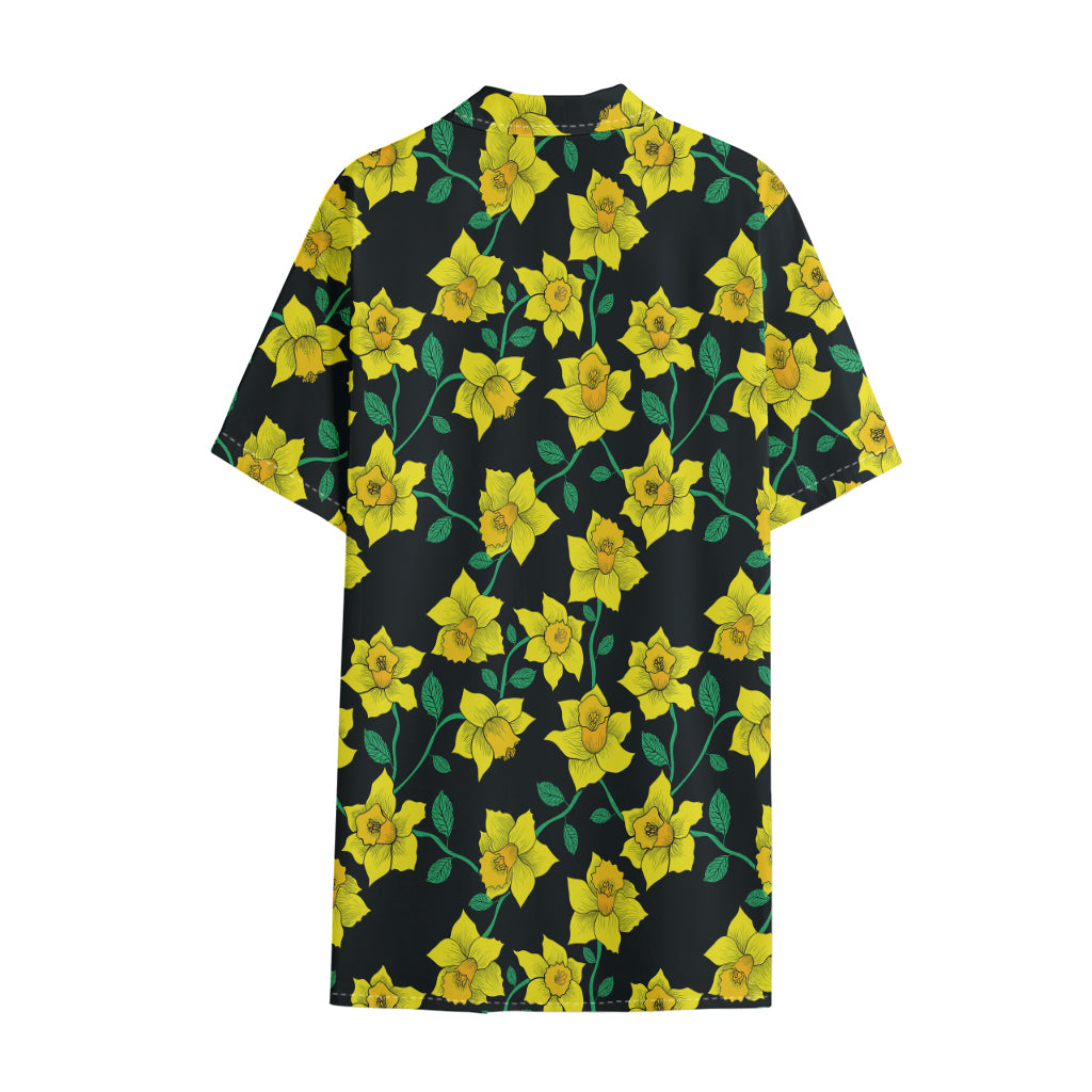Drawing Daffodil Flower Pattern Print Cotton Hawaiian Shirt