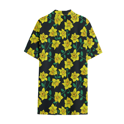 Drawing Daffodil Flower Pattern Print Cotton Hawaiian Shirt