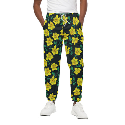 Drawing Daffodil Flower Pattern Print Cotton Pants