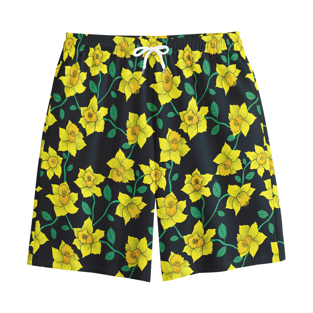 Drawing Daffodil Flower Pattern Print Cotton Shorts