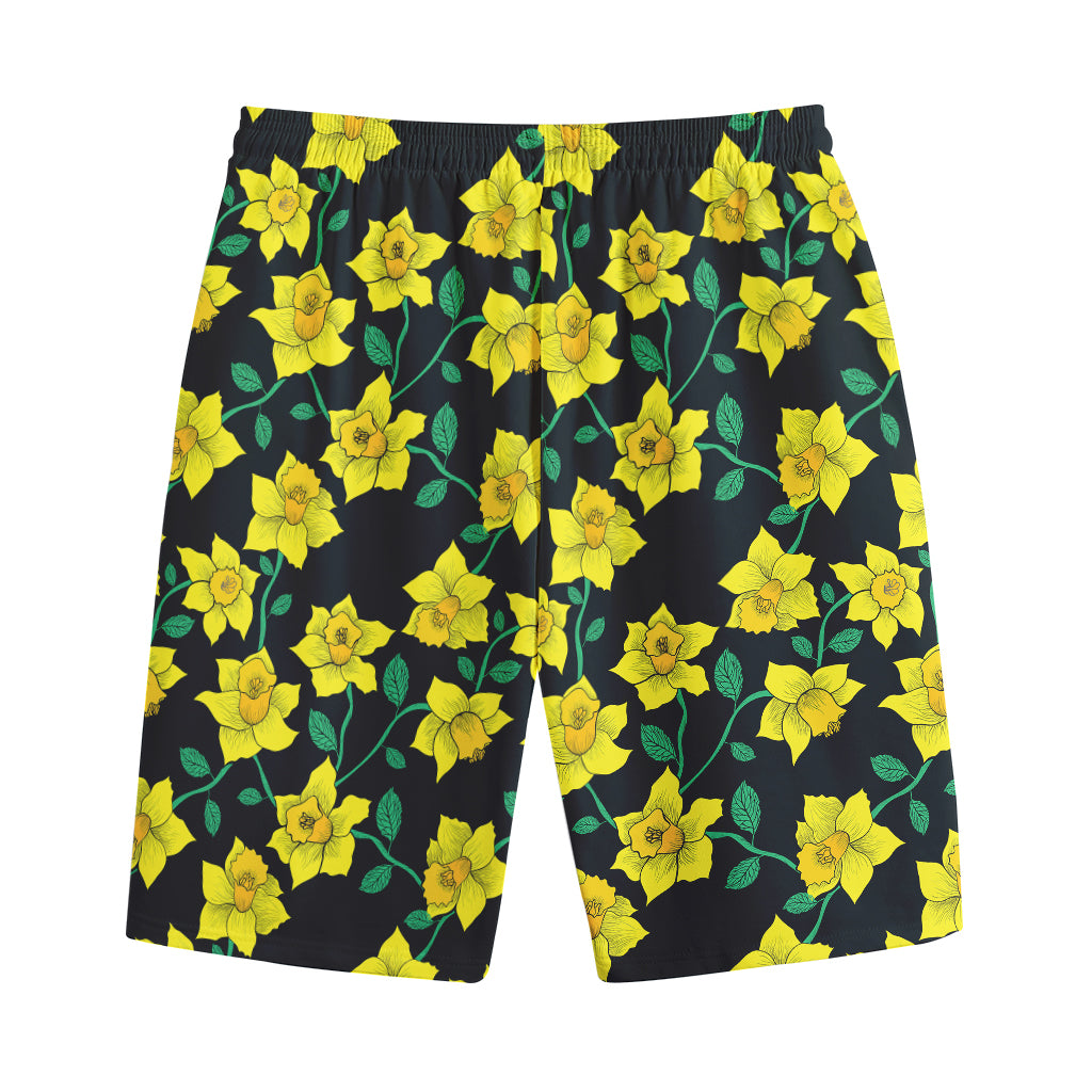 Drawing Daffodil Flower Pattern Print Cotton Shorts