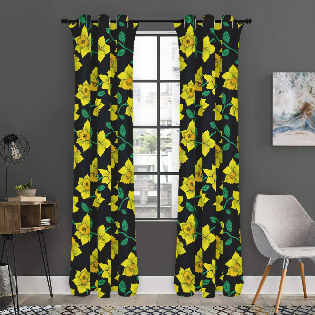 Drawing Daffodil Flower Pattern Print Curtain