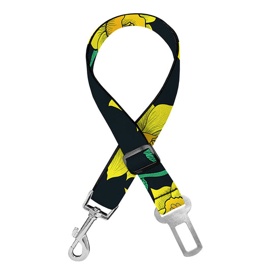 Drawing Daffodil Flower Pattern Print Dog Seat Belt